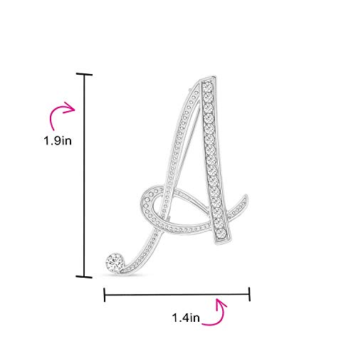 Image of Large Statement ABC Pave Crystal Cursive Script Monogram Letters Alphabet Initial F Scarf Lapel Pin Brooch For Women Silver Plated
