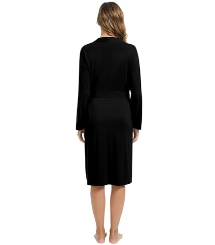 WiWi Women's Robe Long Sleeve Bathrobe with Pockets Soft Kimono Spa Lightweight Robes Bamboo Viscose Loungewear S-XXL2