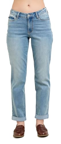 Judy Blue Women's Mid-Rise V-Front Cool Denim Cuffed Boyfriend Jeans