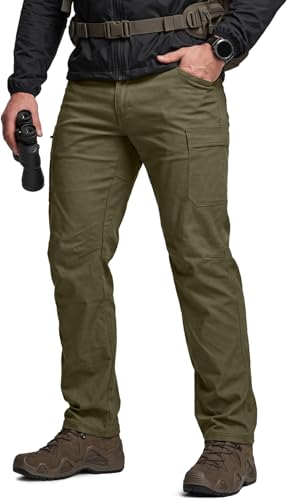 CQR Mens Active Flex Tactical Pants Water Resistant Lightweight Stretch Cargo Work Hiking Pants Sierra Soil Green 32W x 30L