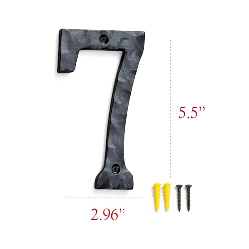 Image of NACH House Numbers for Outside, 5.5 inch Black Address Numbers for House - Number 7 - Rustic Numbers for Outside with Mounting Hardware