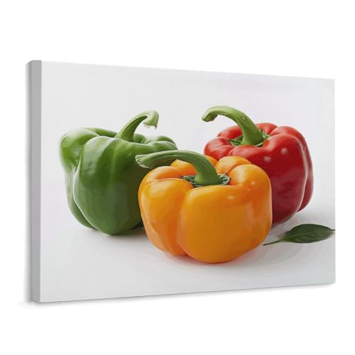 Toile murale poivrons frais 15,7 x 30 cm - Tableau horizontal encadré de cuisine