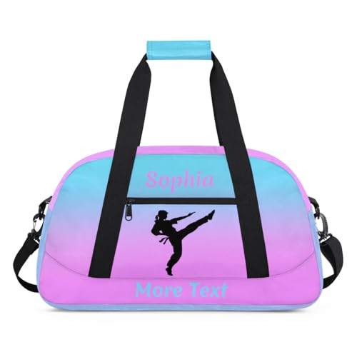 Personalized Sport Duffle Bag for Girls, Custom Kids Gym Bag with Name, Fit School Practice, or Overnight Weekender Travel Pink Martial Arts