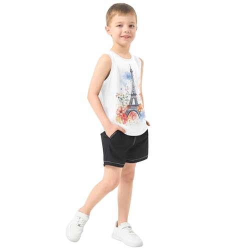 Boys Tank Top Shirts Eiffel Tower Colorful Flower Sleeveless T-Shirts Crew Neck for Kids Clothing Children4