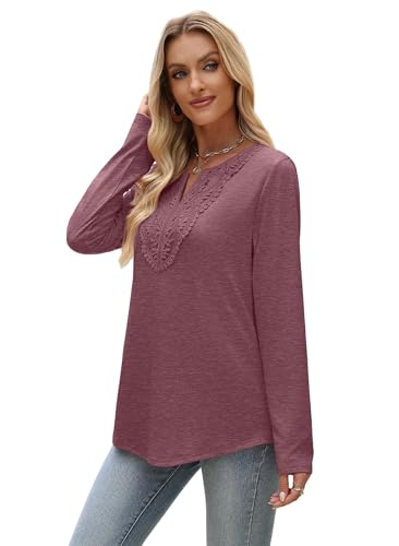 Image of XIEERDUO Boho Tops for Women Blouses Dressy Casual V Neck Long Sleeve Shirts Fall Outfits Trendy Vacation Clothes