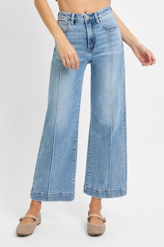 Dreamkue-Risen Women's High Rise Crop Wide Leg Jeans Stretch Denim3