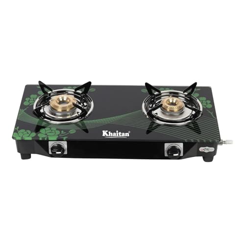 Khaitan 2 Burner BP-Nano Green Digital Glass Manual Gas Stove (2 Burners)