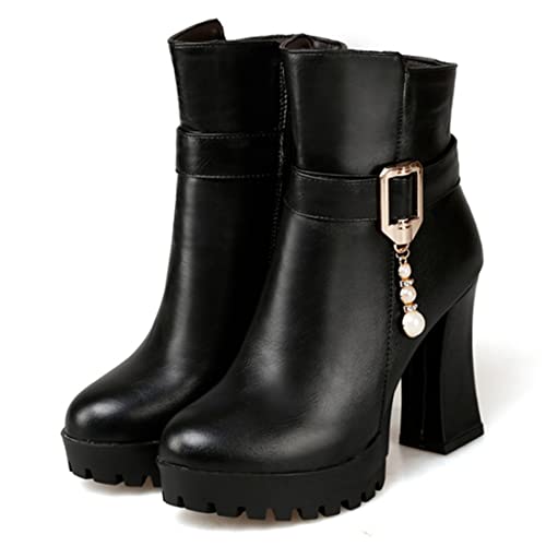 VOKLIN Women's Fashion Platform High Heel Dressy Ankle Boots Round Toe Side Zipper Party Dress Short Booties2