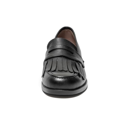 Image of ONEENO Women's Flat Leather Fringe Loafer | Office Shoes