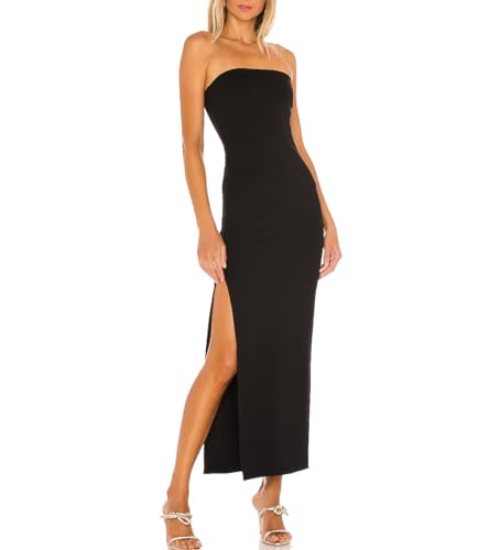 JLCNCUE Women's Tube Strapless Maxi Dress Side Slit Bodycon Dresses Sleeveless Off Shoulder Backless Cocktail Dress 2953