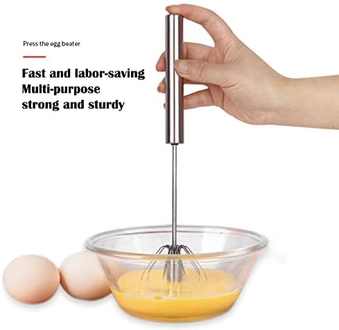 Frullino per Le Uova Rotante in Acciaio Inossidabile Frullino per Le Uova per Crema semiautomatico Strumento per la Cottura del frullino per Le Uova Manuale per Uso Domestico (35,7 * 7 cm)