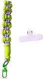 Handmade Keychain Wristlet，Hand Woven Purse Straps For Women，Wristlet Keychain For Women，Mobile Phone Lanyard Charms Strap， Green and Purple