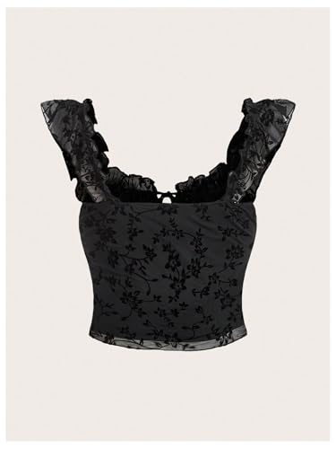 Verdusa Women's Plus Size Gothic Bow Tie Floral Ruffle Tank Top Renaissance Ruched Fitted Tops2