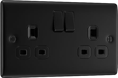 BG Electrical Double Switched Power Plug Wall Socket Nexus Metal Matt Black 13A NFB22B