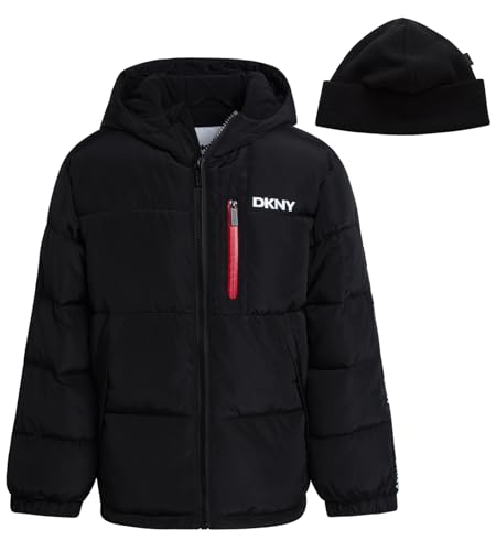 DKNY Boys Winter Coat - Heavyweight Water Resistant Fleece Lined Insulated Quilted Boys Puffer Jacket with Hat