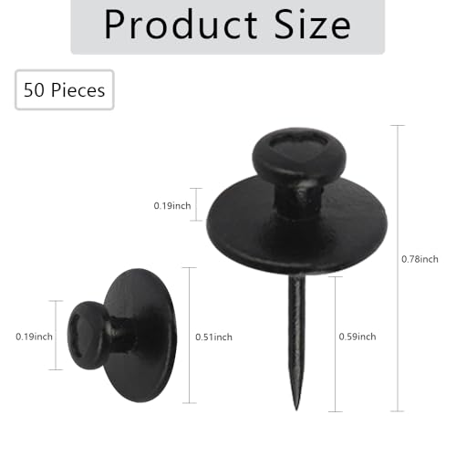 Image of Push Pins,Nails for Hanging Pictures,Wall Hangers Without Nails,50 Pcs Wall Hanging Hooks,Clear Thumb Tacks,Picture Frame Hangers,Picture Hooks for Hanging for Wall Clock,Photo (Black)