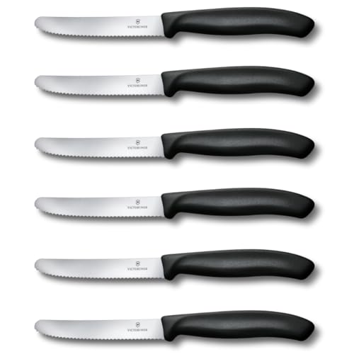 Victorinox Swiss Classic, Frühstücksmesser, Brötchenmesser, Scharfe Klinge, Wellenschliff, 11 cm, Kunststoffgriff, Rostfreier Stahl, Set 6teilig,...