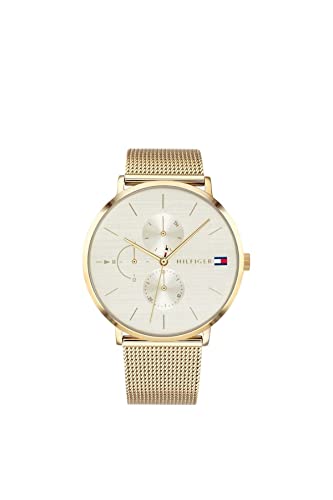 Tommy Hilfiger Multi Zifferblatt Quarz Uhr für Damen mit Gelbgoldfarbenes Edelstahl-Mesh-Gliederarmband - 1781943