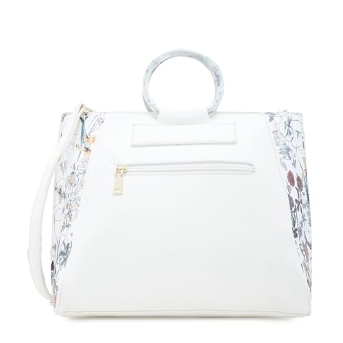 Image of Caprese Fiorella Satchel, White-Large | Stylish Floral Printed Shoulder Bag for Women with Adjustable Sling Strap | Easy Back Access Pocket & Spacious | Perfect for Office & Daily Essentials