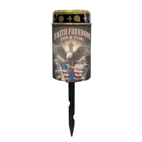 Image of Poceacles Patriotic America 250 Year Eagle Cross Print Solar Pathway Lights Outdoor Grave Solar Lights Waterproof Cemetery Flameless Candles Outdoor Grave Candle Markers Eternal Decor