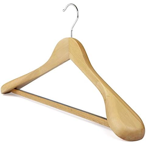 The Hanger Store 4 Wooden Suit Hangers With Broad Ends and Non-Slip Trouser Bar Cover