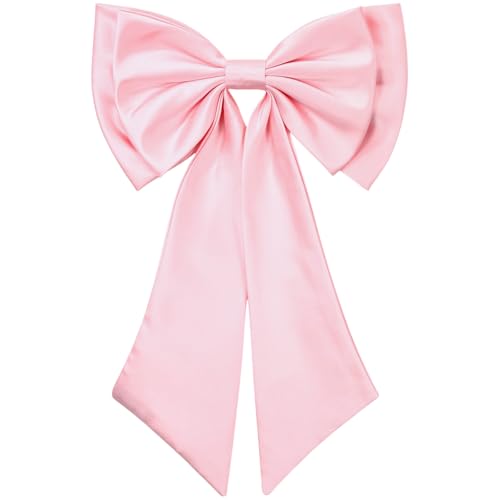 Big Pink Satin Bow for Dresses Women 22'' Large Detachable Dress Bow with Tails Huge Wide Bowknot for Bride Wedding