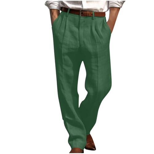 Men’s Linen Leisure Dress Pants Straight Leg Pleated Work Dress Pants Relaxed Fit Casual Leisure Chino Trousers