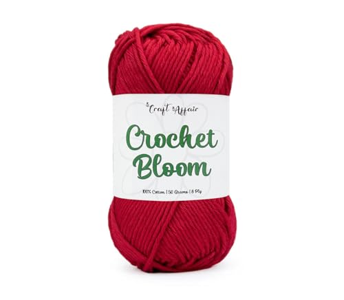 Image of Craft Affair | Crochet Bloom Cotton Yarn 8ply (2mm, 77Meter, 50Gram) 100% Pure Cotton | Knitting Yarn | for Embroidery, Craft & DIY Project: Red