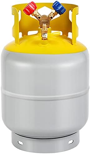 GCCSJ Refrigerant Recovery Tank with Double Valve Collar Design Reusable Save Valve and 1/4 SAE Y Valve Gray Yellow 30 LB Capacity