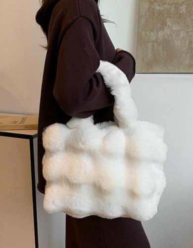 Fluffy Large Tote Bag for Women Soft Fuzzy Handbag Plush Shoulder Bag Faux Fur Bag Furry Top Handle Purse 5
