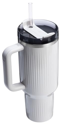 Stanley Quencher H2.0 Tumbler with Handle and Straw 40 oz | Flowstate 3-Position Lid | Cup Holder Compatible for Travel | Insulated Stainless Steel Cup | BPA-Free | Fluted Ash Gloss