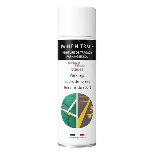 TECH N'FAST PAINT'N TRACE : Peinture de traçage de lignes de parkings, terrains de sport et marquage de sécurité - bombe de peinture aérosol blanc 500ml...