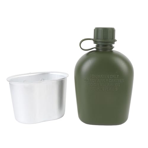 Julihai Kit de Cantimplora para Exteriores, Botella de Agua de 1L con Taza con Asa Plegable y Tapa a Prueba de Fugas, para Acampar, Senderismo, Mochilero y Viajes (GREEN)