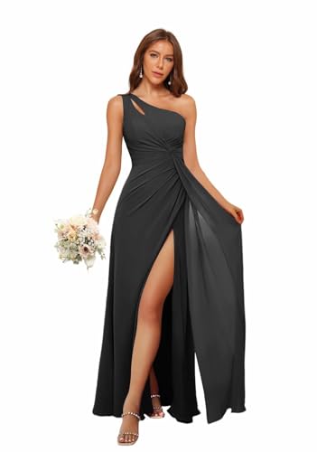 Clothfun Simple Women's One Shoulder Elegant Sleeveless Pleats Bridesmaid Dress Long Chiffon Formal Dresses CY116