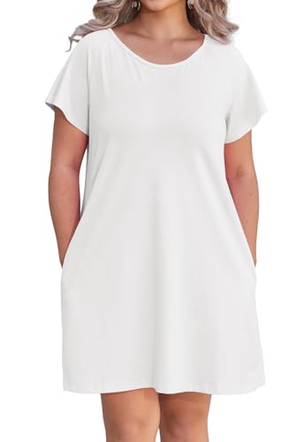 Image of Alaster Women's Casual Summer T Shirt Dress Loose Short Sleeve Tunic Dress with Pocket for Women