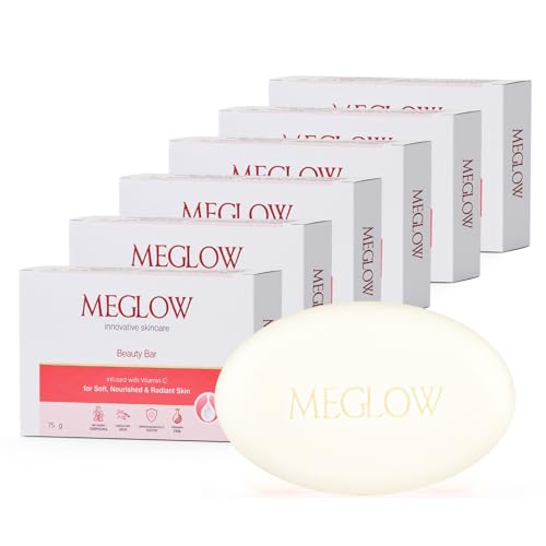 Image of Meglow Beauty Bathing Soaps Bar Combo Pack Of 6(75g) with Potent Vitamin-C - Body Soap Cleanser for Dry Skin||Skin lightening /whitening Soap||Make Skin Soft,Smooth & Nourished| Suitable All Skin Type