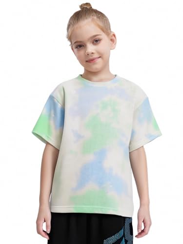 easyforever Kids Girls Short Sleeve Crew Neck Tie Dye Tops T-Shirt Shirts Casual Summer Loose Tee Blouse