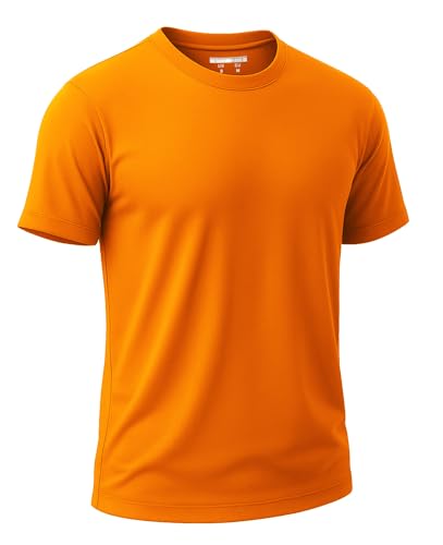 KINGFEN Mens Lightweight Short Sleeve Performance Tee UPF 50+ UV Protection Rash Guards Quick Dry Athletic Crew Neck Sports Shirt Orange M