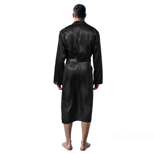 JEERLEEP Men's Satin Smooth Robe Lightweight with Pocket Home Clothing Long Sleeve3