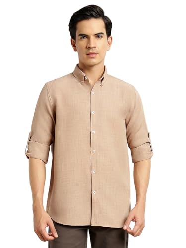 Image of Thomas Scott Men's | Solid | Textured Fabric | Full Sleeve | Slim Fit | Polyester-Blend | Spread Collar | Casual Shirt