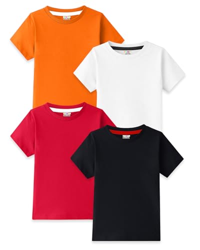 Image of Kuchipoo Boys 100% Cotton Half Sleeve T-Shirt | Soft & Breathable Fabric | Round Neck Plain Solid Tee | Comfortable Pack of 4