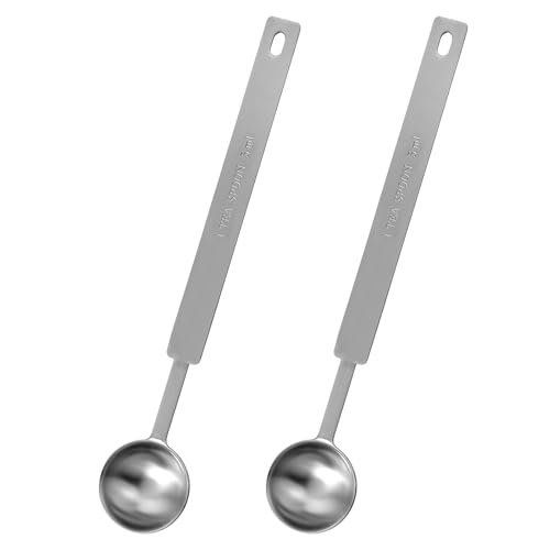 Oruola 2pcs 1 Tsp Measuring Spoon,5 ML Long Handle Teaspoon Measuring Spoon,Stainless Steel 1 Tsp Teaspoon Scoop for Accurate Measure Liquid Dry Ingredients Ground Coffee, Cooking & Baking