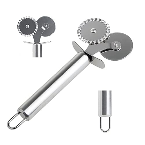 Pastry Ravioli Wheel Cutter, Stainless Steel Double Roller Pizza Slicer Wheel Cutters, Pastry Pasta Pie Crusts Cookies Crimper Cutter Dough Pizza Ravioli Wheel Tools Wavy Edge Blade