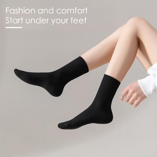 Womens Crew Socks Size 5-9 Cute Casual Athletic Crew Neutral Long Fall Cotton Socks for Women 6 Pack3