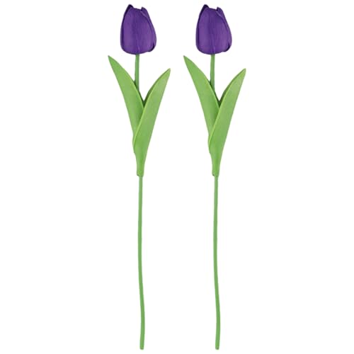 Lot de 2 bouquets de tulipes artificielles pour décoration de mariage et de maison, fleurs artificielles réalistes au toucher réaliste (violet foncé)