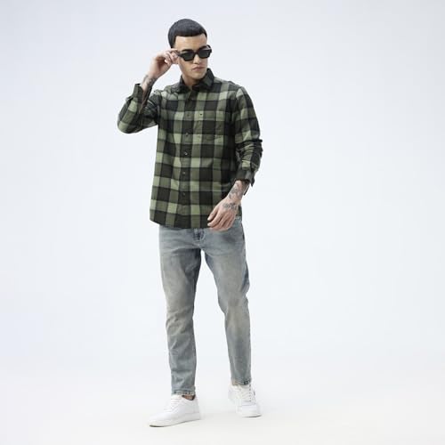 Image of BASICS 100% Cotton Checked Shirt for Men | Slim Fit | Everyday Smart Casual Wear | Full Sleeve