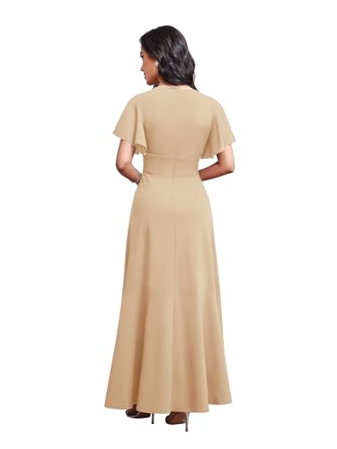 Image of BABYONLINE D.R.E.S.S. Formal Dresses for Women Cocktail Dress Split V Neck Wrap Ruffle Wedding Guest Dress 3089-XIN