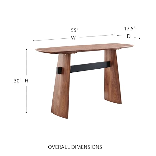 Image of Euro Style Folke 55 inch Console Table | Modern Industrial Accent | Functional Sofa Table for Entryway, Living Room, Hallway, or Home Office | Walnut Finish with Matte Black Steel Cross Bar