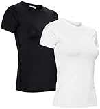 Mesh-Einsatz im Rücken Amazon-Marke: AURIQUE Damen Sportshirt, 2er-Pack, Mehrfarbig (Schwarz und Weiß), 38, Label:M