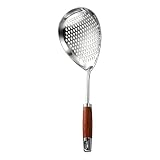 Espumadera de Acero Inoxidable,Herramienta Pesada Multiusos para Escurrir - Espumadera con mango de madera,para Aficionados Cocineros Caseros Patatas Fritas Empanadillas Verduras Escaldadas